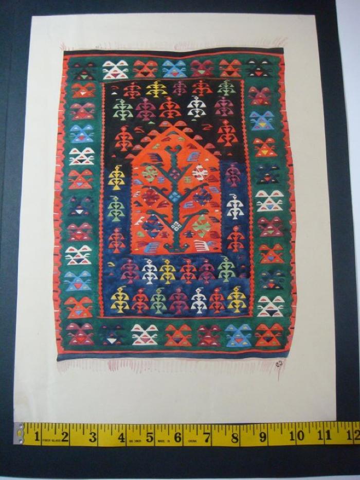 [Bulgarian Rug red, blue, and black, tree motif]