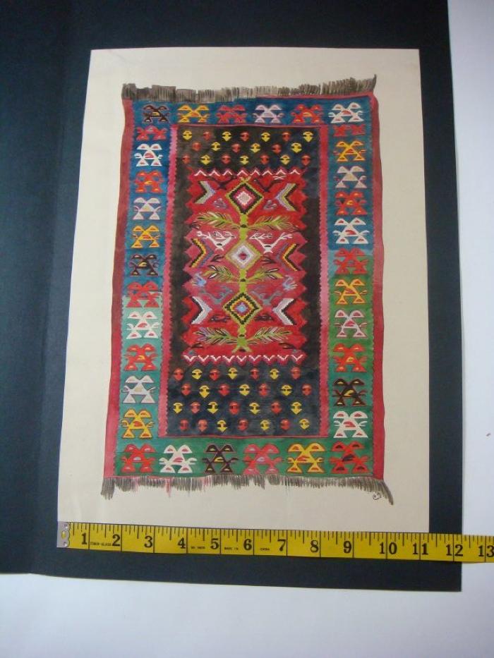 [Bulgarian Rug Magenta &amp; Black, Tree and Bird Motifs]