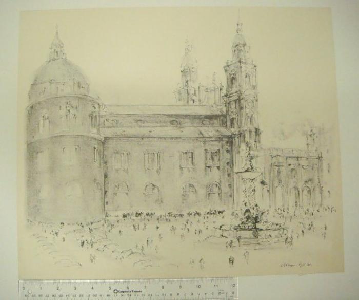 Church Square with Fountain and Figures