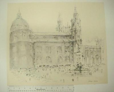 Church Square with Fountain and Figures