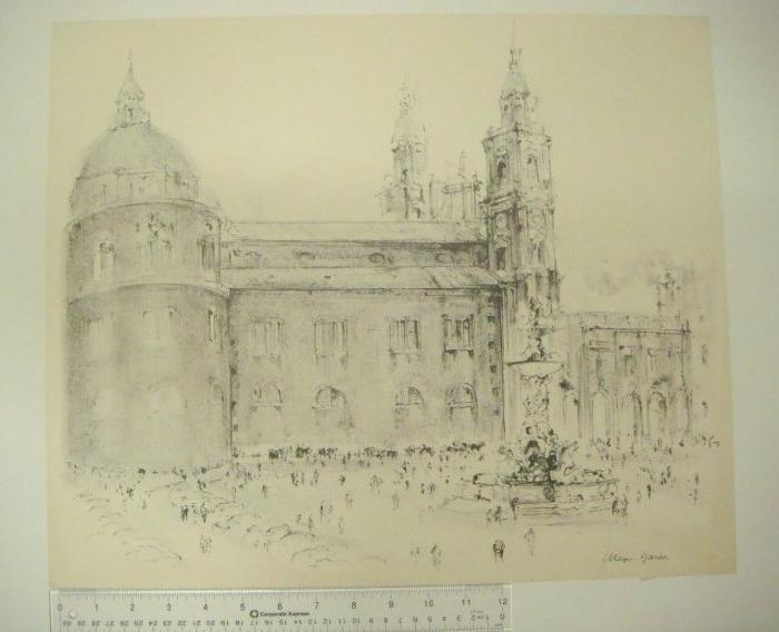 Church Square with Fountain and Figures